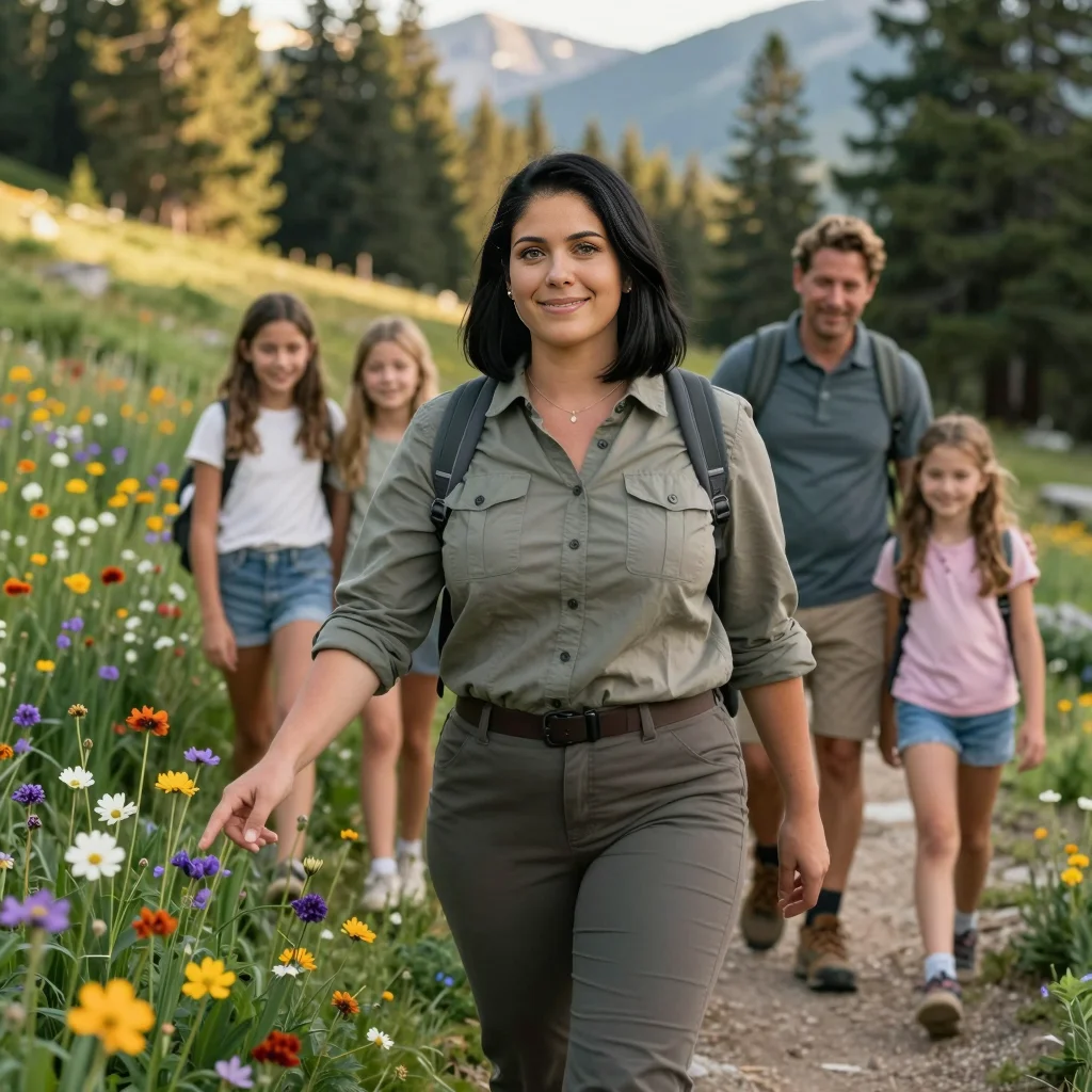 Eleanor and her family on a mountain trail