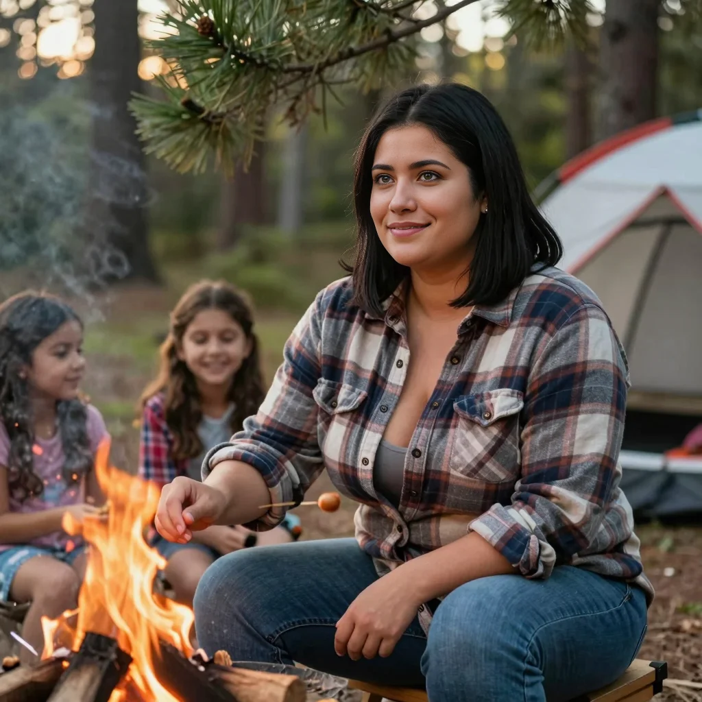 Campfire evening with family