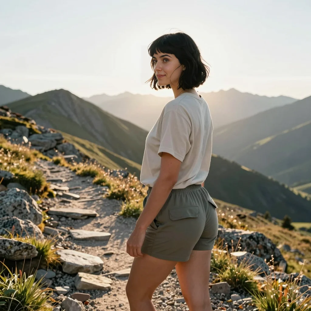 Emma stopping on the ridge to reorient using sun and peaks