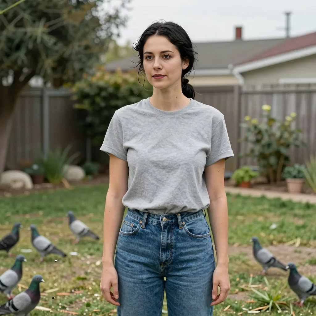 Jenna feeding pigeons near home in Sacramento