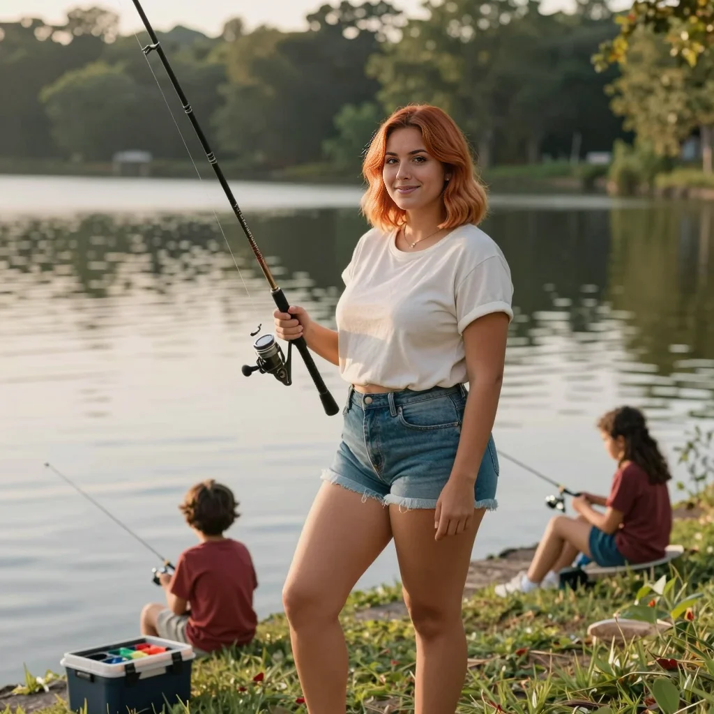 Fishing together at the lake edge
