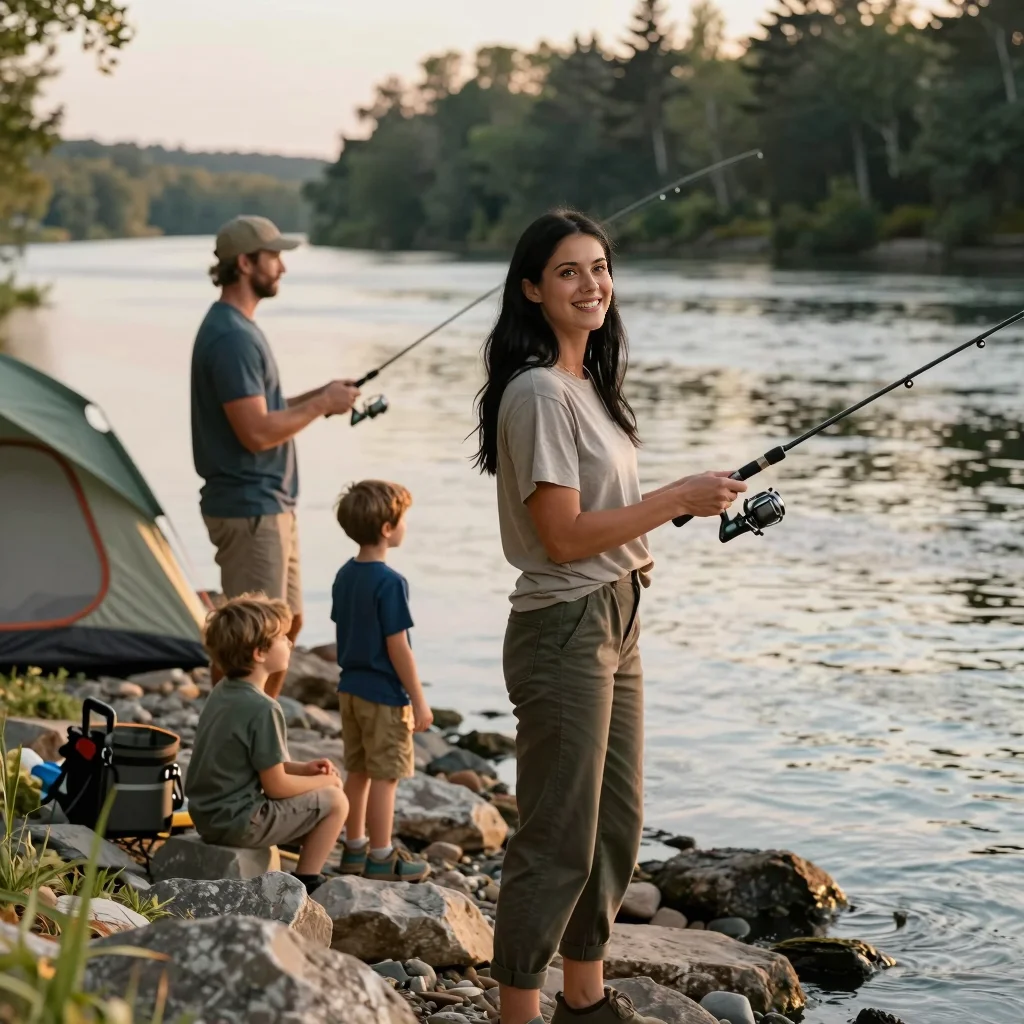 Fishing together near camp